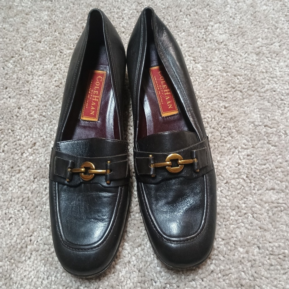 Cole Haan Heeled Loafer Shoe Dake Brown Size 8.5 AA Narrow Womens